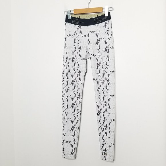 Aurum Snakeskin Printed Workout Leggings White Black Exercise Pants Size XXS - Picture 3 of 14